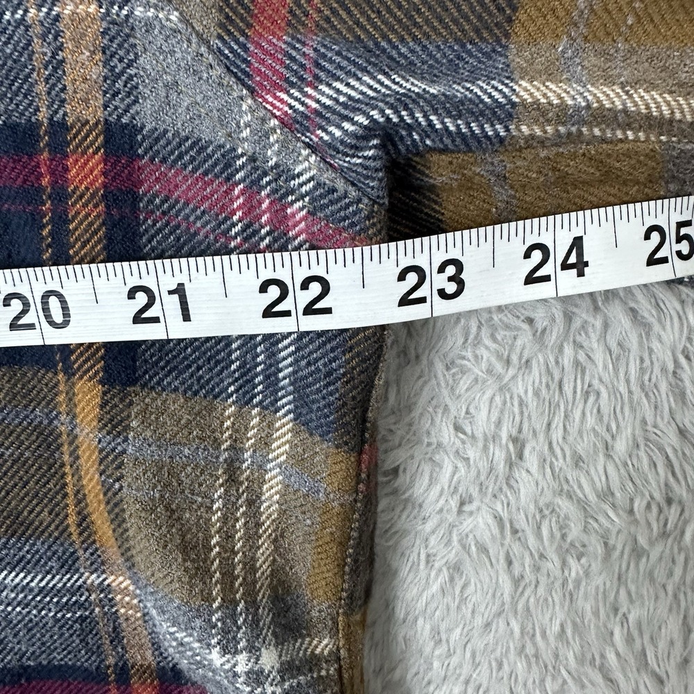 Billabong Baja Flannel Hoodie Shacket L Plaid Core Fit Stretch Brown Blue Red - Picture 9 of 13